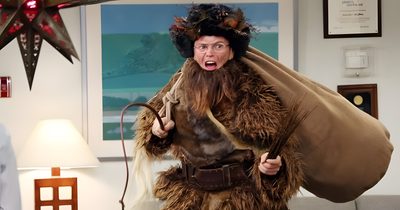 a man in a costume is holding a large bag Dwight Halloween Funny The Office Costumes, The Office Halloween Quotes, The Office Halloween, gray