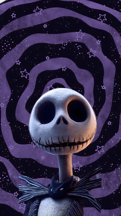 jack skellingy from the nightmare movie is shown in front of a purple and black background Cute Halloween Jack Skellington Jack Skeleton, Jack The Pumpkin King, Nightmare Before Christmas, dark slate gray