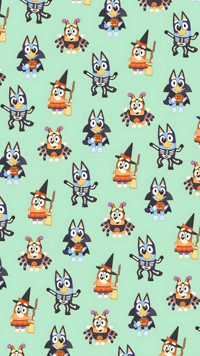 an image of a pattern with cats and witches on green background that is suitable for use as wallpaper or wrapping paper Bluey And Bingo Halloween Iphone Preppy, Halloween Backgrounds, Halloween Cute, Disney Phone, powder blue