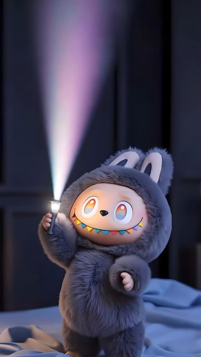 a stuffed animal holding a light saber in it's hand and standing on its hind legs Halloween Labubu Iphone Video, Hello Kitty Lego, Pink Hello Kitty, Cute For Android, dark slate gray