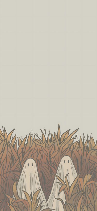 two white ghost standing in the middle of tall grass Retro Halloween Ivory Autumn Phone Simple, Simple Halloween Iphone, Ipad Spooky, light gray