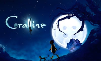 a boy and his dog walking in front of a full moon with the word crolline on it Halloween Iphone Coraline Coraline For Free, Coraline Font Generator, Coraline Title Font, midnight blue