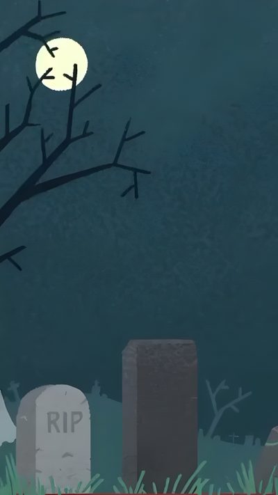 a cemetery with tombstones and trees in the background at night time, lit up by full moon Halloween Pixel Art Gif Halloween, dark slate gray