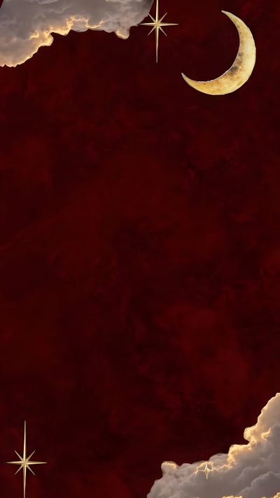 a red background with stars and crescents in the night sky, as well as clouds Burgundy Halloween Red Aesthetic Lockscreen, Red Background Aesthetic, Burgundy, Red, Red Aesthetic, black