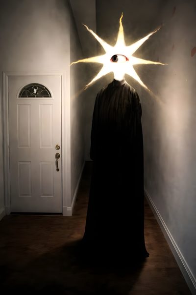 a person in a dark room with a light shining on their head and the door is open Weirdcore Halloween Cookie Run Analog Horror, Creepy Profile Picture, Surrealism Scary, dark slate gray