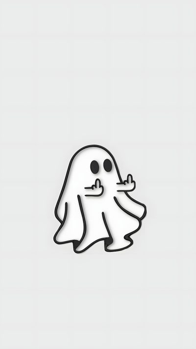 a ghost with its eyes closed and mouth wide open, standing in front of a gray background Halloween Middle Finger Cute Ghost With Knife Tattoo, Ghost Cartoons, Ghost With Knife Tattoo, gainsboro