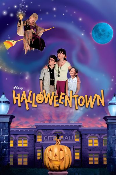 the movie poster for halloween town with two kids and an adult standing in front of it Halloween Town Movie Halloween Films, Disney Halloween Movies, Halloween Town Movie, dark slate blue