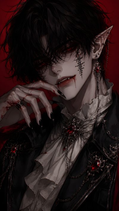 a woman with black hair and white makeup is dressed in gothic garb, holding her hand to her face Halloween Anime Boy Vampire Drawing, Vampire Art Male, Handsome Monster, Male Vampire, Vampire Art, black
