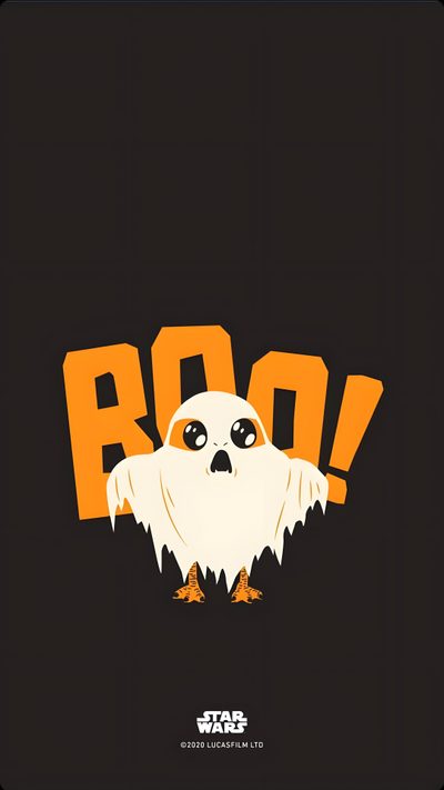 an orange and white ghost with the word boo on it's face in front of black background Star Wars Halloween Phone Star Wars Fall, Star Wars Cute, Cute Star Wars, Star Wars Holiday, black