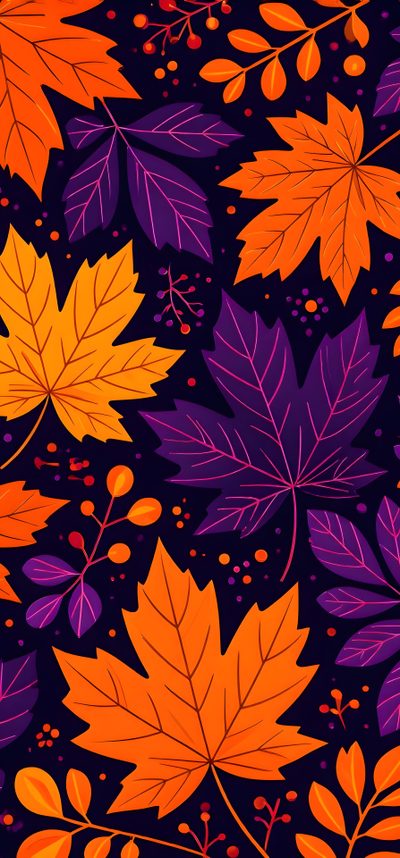 colorful leaves and berries on a black background with orange, purple, and red colors Halloween Purple And Orange Purple And Orange Aesthetic, Purple And Orange, Screen Savers, black