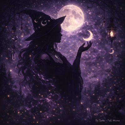 a woman in a witch costume holding a lantern and looking up at the night sky Halloween Cute Witch Purple Witchy Profile Picture Aesthetic, Aesthetic Purple Witch, Witch Pfp Aesthetic Dark, dark slate gray