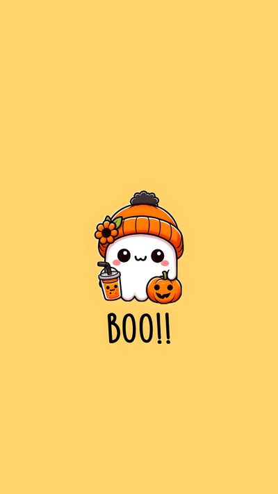 a cartoon character with a pumpkin on it's head and the words boo written in black Cute Yellow Halloween Cute Halloween Pinterest, Cute Yellow Halloween, Cute Halloween For Ipad, khaki