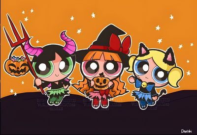 the powerpuff girls cartoon wallpaper with three different characters in front of an orange background Powerpuff Girls Halloween Cartoon Halloween Desktop, Bubbles Powerpuff Girls Pumpkin, Powerpuff Girls Thanksgiving, chocolate