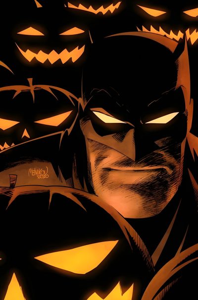 an image of batman in the dark with pumpkins on it's face and eyes Batman The Long Halloween 2 Comic Book Genres, Batman, Batman Universe, Batman Beyond, Batman Comic Art, black
