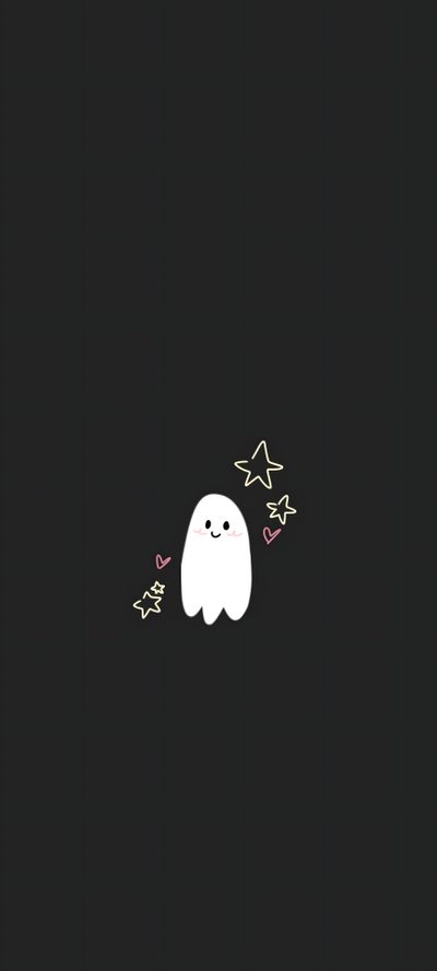 a ghost with stars flying around on a black background Black Cute Halloween Halloween Horror Movies, Halloween, Halloween Horror, Easy Halloween,