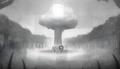 two people standing under a tree in the middle of a foggy sky with clouds Missing Halloween Creepy Background Gif, Hilda And The Mountain King, Hilda Background Chapter 5, dark gray