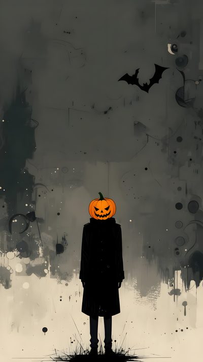 a person standing in front of a black and white background with a pumpkin on his head Halloween Portrait Halloween Art, Halloween Fun, Painted Rocks, Wall Art Prints, Halloween, dark slate gray