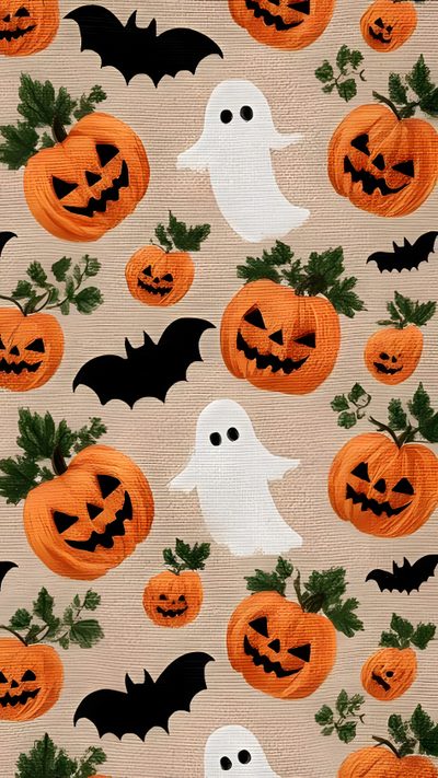 halloween pumpkins and ghost faces on tan background Halloween Iphone Aesthetic Cute October Iphone, Cute Autumn Halloween, Cute Fall Backgrounds Iphone, rosy brown