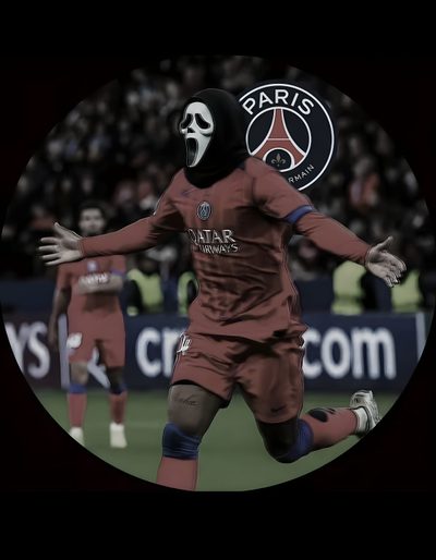 a soccer player with his arms out in front of him and the words paris on it Halloween Football Good Pfp For Tiktok Football, Football Profile Pics For Tiktok, Cool Football Pfp For Tiktok, black