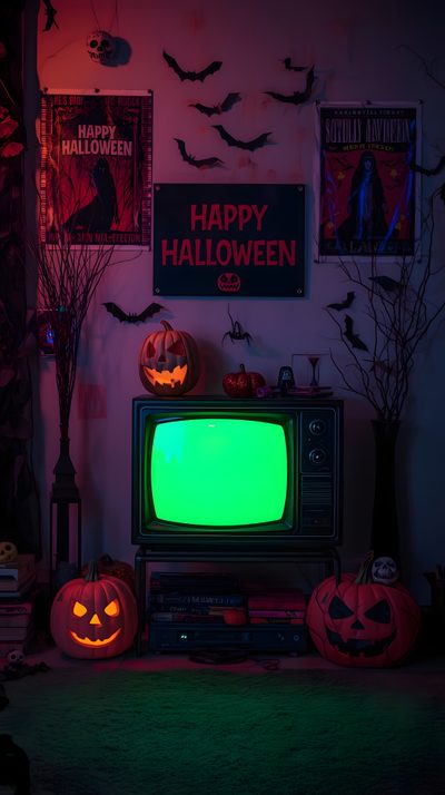 an old television with halloween decorations on the wall 80s Halloween Aesthetic 80s Halloween, 80s Halloween Aesthetic, Halloween 80s, Halloween Bar, black
