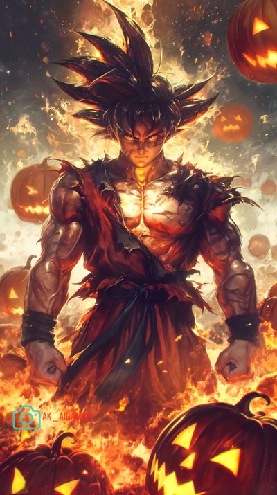 an anime character standing in front of pumpkins Halloween Goku Dragon Ball Z Demon, All Powerful Anime Characters, Anime Anime Vegeta Dragon Ball Z, sienna