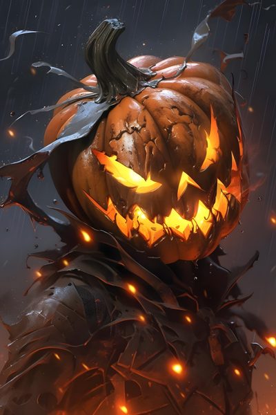a halloween pumpkin with glowing eyes on it's head and hands in the rain Halloween Pumpkin 4k Scary Pumpkin Images, Jack Olantern Creepy, Creepy Jack O Lantern, dark slate gray