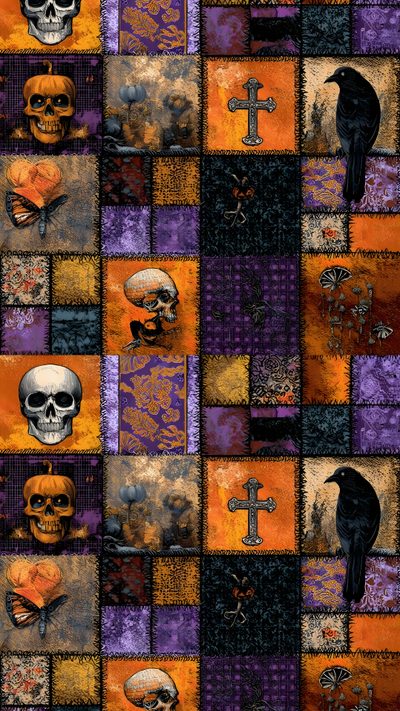 Halloween Patch Wallpaper, Halloween Tile Background, Halloween Themed Pattern Collage, Fall Patchwork Wallpaper, Halloween Tartan Background, Halloween Patchwork Fabric, Halloween Background Scrapbook Texture, Gothic Halloween Pattern Wallpaper, Halloween Cheater Quilt Green Purple Halloween Celtic Tiles Custom Halloween Patch, Halloween Tile Background, Halloween Themed Pattern Collage, dark olive green