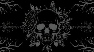 a black and white skull with roses on it Halloween Skull For Desktop Backgrounds For Xbox One, Skull Bg, Laptop Dark Aesthetic, Desktop Computer, black