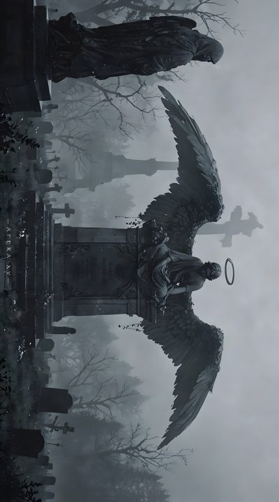 an image of a black and white photo with wings Gothic Halloween All Gray Grey By Angel Gothic Desktop Backgrounds, 1980 X 1080, For Pc Gaming,