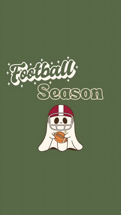 a football player with the words football season written in white on a dark green background Halloween Football Football Fall Aesthetic, Fall Football Iphone, Preppy Football, dark olive green