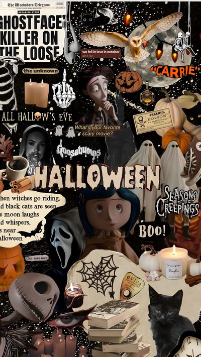 a collage of halloween related items Vintage Halloween Collage Halloween Iphone, Cantik Iphone, Halloween, dark olive green