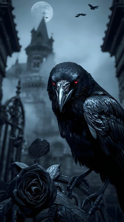 a black bird with red eyes sitting on a branch Halloween Raven Fantasy Crow, Photos Of Ravens, Black Raven, Raven Dark, Crow, Gothic Raven, dark slate gray