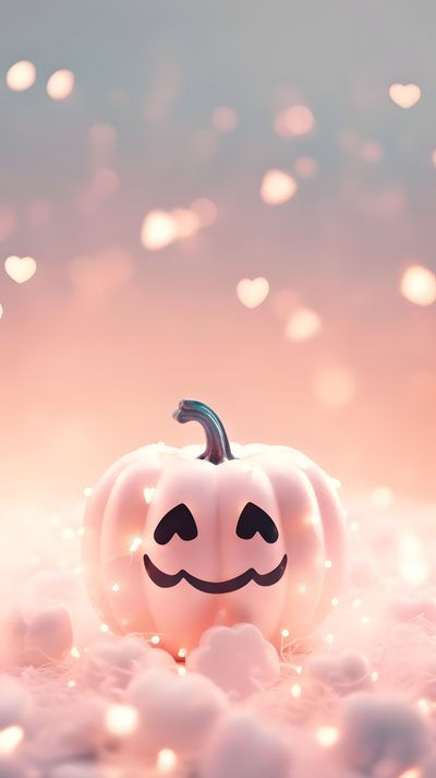 a white pumpkin with a smiley face sitting in the middle of some snow covered ground Rose Gold Girly Cute Halloween Pretty Halloween Backgrounds, Rose Gold Girly Cute Halloween, Pastel Pink Pumpkin,