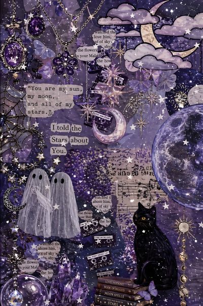 a black cat sitting on top of a pile of books in front of a purple background Cute Cute Purple Halloween Dark Aesthetic Purple, Aesthetic Chat Theme, Cute Dark Purple, dark slate gray