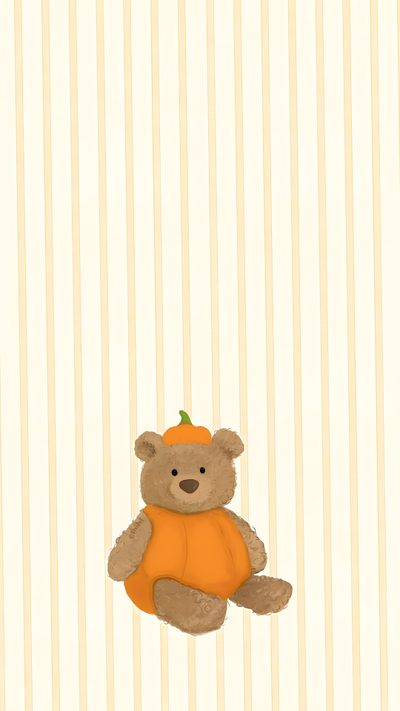 a brown teddy bear sitting on top of a striped wall Cute Bear Halloween Fall Backgrounds Iphone, Plain Iphone, November, October, Whatsapp Theme, seashell