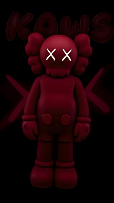 a red teddy bear with two white crosses on it's face and the words kaws Halloween Kaws Red Kaws Widget, Red Kaws Iphone, Red Kaws, Kaws Red, Red And Black Kaws,