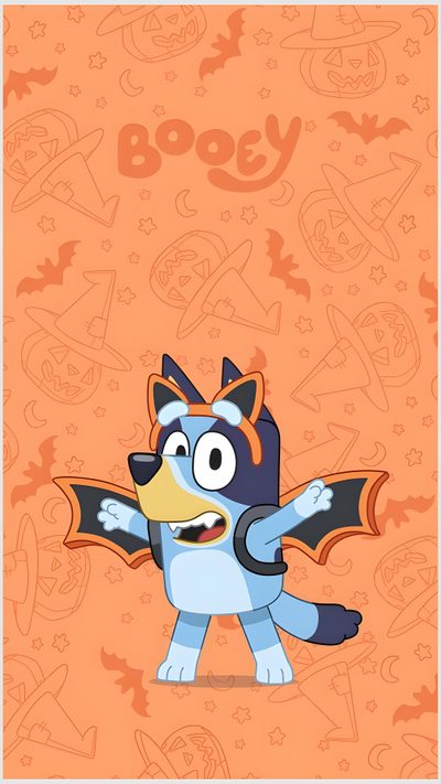 a cartoon character with bats on an orange background Bingo Halloween Bingo Funny, Bluey Halloween, High School Musical, Halloween, Disney Halloween, light salmon