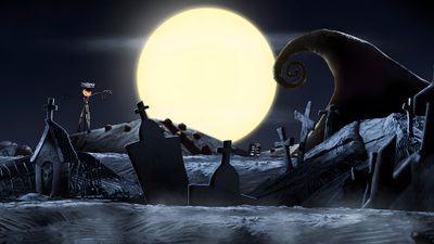 an animated halloween scene with jack and the beans Nightmare Before Christmas Halloween Town Nightmare Before Christmas Zoom Backgrounds, Nightmare Before Christmas Landscape, Nightmare Before Christmas Desktop Free, dark slate gray