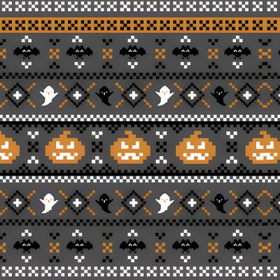 a knitted pattern with pumpkins and bats Halloween Fair Isle Fair Isle Knitting Patterns Charts, Pumpkin Design Knitting Chart, Halloween Knitting Charts, dark slate gray