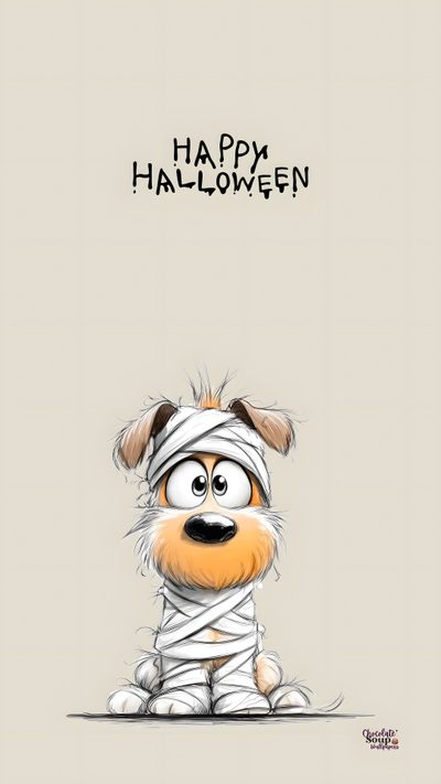 a cartoon dog with bandages on its head and eyes, sitting in front of a gray background Halloween Dogs Cute Halloween Dog Cartoon, Halloween Animal, Cute Dog Halloween, light gray