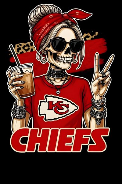 a woman in a red shirt and bandana holding up two fingers with the word chiefs on Chiefs Halloween 49er Image, 49er, 49ers Image, 49ers Images, 49ers Girl Logo, 49ers Art Images, black
