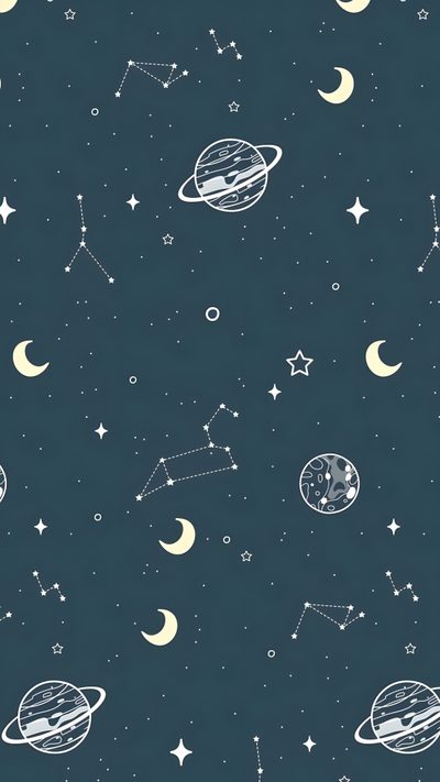 the stars and planets are drawn in white on a dark blue background with crescents Hand Drawn Halloween Constellation Navy Star Shape Background, Constellation Background Ideas, Space Pattern, dark slate gray