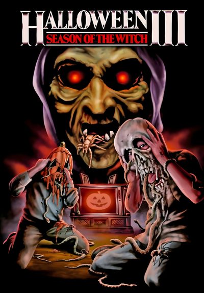 the poster for halloween ii season of the witch, which features two zombies and an old tv Halloween Iii Season Of The Witch Halloween Iii Season Of The Witch, Vhs Halloween, Halloween 3 Season Of The Witch, black