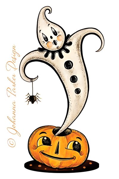 a drawing of a halloween pumpkin with a ghost on it Johanna Parker Halloween Vintage Ghost Drawing, Vintage Halloween Drawings, Halloween Creatures To Draw, white