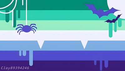 an image of a bat and spider on the same color scheme as it appears in this illustration Gay Halloween Omni Halloween Flag, Aroace Halloween Flag, Halloween Pride Flag, medium turquoise
