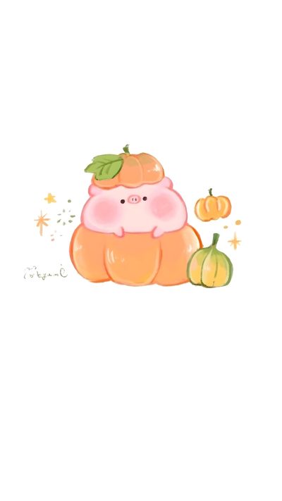 an orange and pink pig sitting on top of pumpkins Cute Halloween Pig Cute Pig Kawaii, Piggy Cute, Cute Pink Pig Cartoon, Cute Pig Art Kawaii, Pig Ipad, white