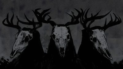two deer heads with antlers on their head against a dark background, in the middle of an image that appears to be black and white Pc Halloween Gore Pc, Goth Aesthetic Pc, Scary Widgets, Alternative Desktop, dark slate gray