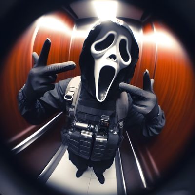 a person wearing a mask and holding their hands up in front of him with his mouth wide open Halloween Funny Ghost Face Pfp Funny, Tuff Ghostface Pfp, Ghostface Profile Pic, dark slate gray