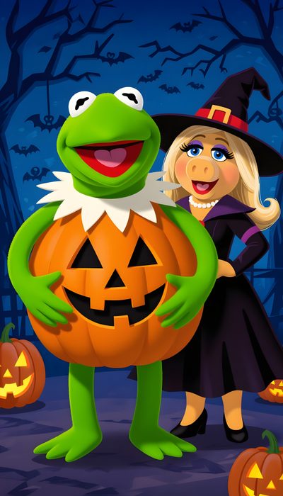 the muppet and miss piggy are dressed up as halloween characters for an animated movie Muppets Halloween Kermit The Frog And Miss Piggy, Clay Mation, Kermit And Miss Piggy, dark slate gray
