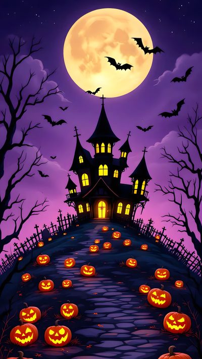 a halloween scene with pumpkins on the ground Halloween For Kids Room Mickey Mouse, Halloween Haunted Houses, Halloween, Halloween Haunt, dark slate gray